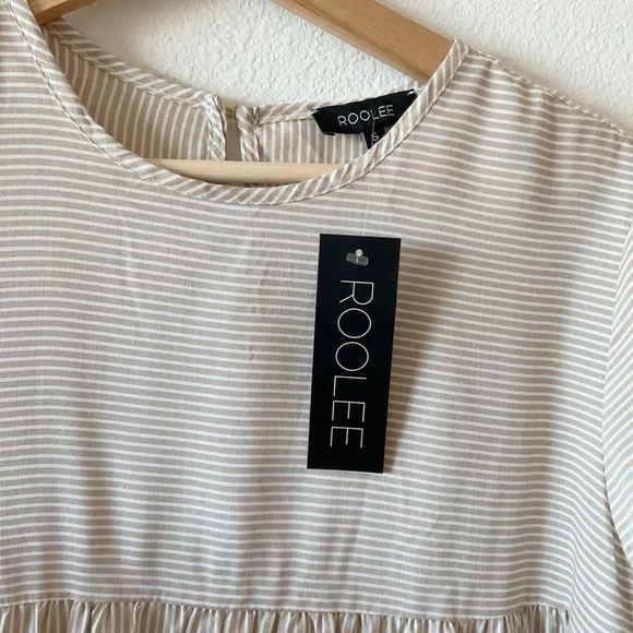 ROOLEE Women's babydoll Beige Striped Blouse - Picture 3 of 3